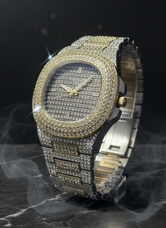 Luxury Diamond-Encrusted Timepiece – Gold & Silver Edition
